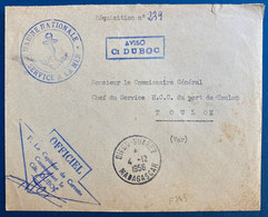 Lettre De L' Aviso CT DUBOC Grand Cachet Ancre Service à La Mer Dateur De Diego Suarez 4/12/1956 Pour TOULON - Cartas & Documentos