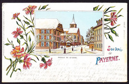 1901 Gelaufene Winter Litho AK: Souvenir De Payerne. Rückseitig Etwas Fleckig. - Payerne