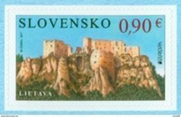 Slovaquie 2017 Yvert 716 ** EUROPA Non Dentelé Auto Adhésif Château De LIETAVA - Unused Stamps