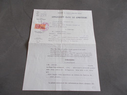 FRANCE. TIMBRE FISCAL SUR DOCUMENT CONCESSION DANS LE CIMETIERE.MAIRIE DE SANT AMAND.1956.. - Storia Postale