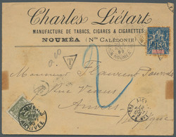New Caledonia: 1899-1911, Drei Interess. Belege, Dabei 15c. Allegorie Auf Brief - Brieven En Documenten
