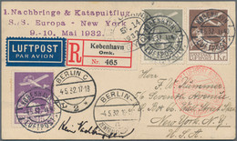 Denmark: 1932, FIRST S./S. "Europa" CATAPULT FLIGHT: 15øre Violet, 50øre Gray An - Covers & Documents