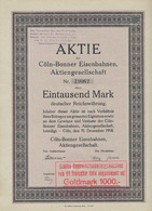 Alte Aktien / Wertpapiere: KÖLN-BONN; 1918, Aktie Der "Cöln-Bonner Eisenbahnen A - Unclassified