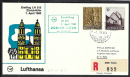 LIECHTENSTEIN P.A. 1965: LSC Ill Rec. De Vaduz  à Cologne (Allemagne), Vol Spécial "Lufthansa", CAD Df'arrivée Au Dos - Aéreo