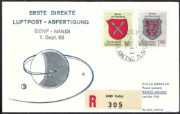 LIECHTENSTEIN P.A. 1965: LSC Ill Rec. De Vaduz  à Nandi (Iles Fidji), Vol Spécial, CAD Df'arrivée Au Dos - Air Post