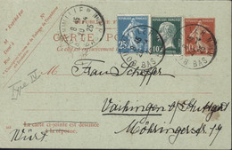 Entier Carte Postale Partie Réponse Storch E5 + YT 140 Semeuse + 170 Pasteur CAD Bouxwiller 20 4 25 Pour Allemagne - Standard Postcards & Stamped On Demand (before 1995)
