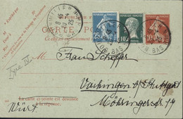 Entier Carte Postale Partie Réponse Storch E5 + YT 140 Semeuse + 170 Pasteur CAD Bouxwiller 20 4 25 Pour Allemagne - Standard- Und TSC-AK (vor 1995)