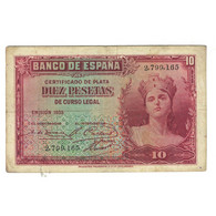 Billet, Espagne, 10 Pesetas, 1935, KM:86a, TB - 1873-1874: Erste Republik