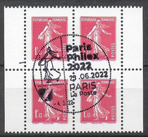 "Semeuse 100 Ans Du Coin Daté Philex 2022" 2022 Carré De 4 Timbres Rouge Du Carnet - Used Stamps