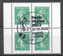 "Semeuse 100 Ans Du Coin Daté Philex 2022" 2022 Carré De 4 Timbres Vert Du Carnet - Used Stamps