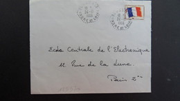 LETTRE TP DRAPEAU OBL. HEXAGONALE Tiretée 24-10 1966 TOURS AIR INDRE ET LOIRE (37) - Poste Aérienne Militaire