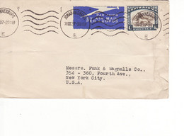 5258) Airmail South Africa USA 1937 Book Single Use Cover Lettre Breif - Luftpost