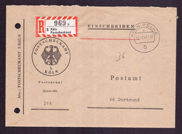 BRD Einschreibe-Brief Postsache Freistempel KÖLN PSchA Z - Dortmund - 17.2.67 - Postsache / R-Zettel Postscheckamt - Covers & Documents