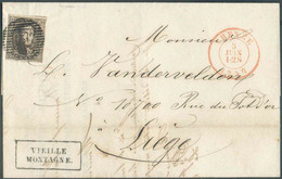 N°6 - Médaillon 10 Centimes Brun, Très Belles Marges Et Voisin, Obl. P.156 Sur Lettre De CHENEE le 5 Juin 1857 Vers Lièg - 1851-1857 Médaillons (6/8)