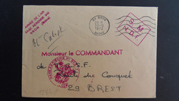 LETTRE OBL.MEC.20-6 1972 69 BRON RHONE + ARMEE DE L'AIR BASE AERIENNE 942 + Arrivée 23-6 1972 BREST NAVAL - Poste Aérienne Militaire