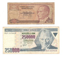 185/ Turquie : 100 Et 250 000 Livres Turques - Turkey