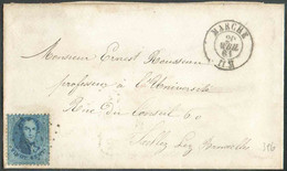 N°15B - Médaillon 20 Centimes Bleu, Obl. LP.237 Sur Enveloppe De MARCHE le 20 Avril 1864 Vers Ixelles. - TB - 19827 - 1863-1864 Médaillons (13/16)