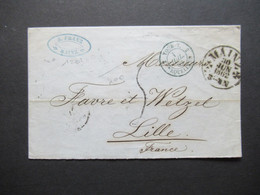 AD Thurn Und Taxis Stempel Mainz 1862 Auslandsverwendung Nach Lille Frankreich Blauer K2 Tour-T. 2 Erquelines - Briefe U. Dokumente