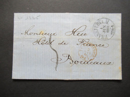 AD Thurn Und Taxis Stempel Frankfurt A.M.1860 Auslandsverwendung Nach Bordeaux Frankreich Roter K2 Tour-T. Forbach AMB - Brieven En Documenten