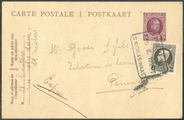 N°214 - 1Fr. MONTENEZ en Affr. Compl. Sur E.P. Carte 15c. HOUYOUX obl. Télégraphique St-NICOLASS-WAAS T T en Exprès Le 2 - Tarjetas 1909-1934