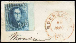 N°7 - Médaillon 20 Centimes Bleu, Bien Margé Et Beau Bdf Droit, Obl. P.101 Sur Petit Fragment Avec Càd ROCHEFORT 30 NOV. - 1851-1857 Medaglioni (6/8)