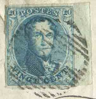 N°7 - Médaillon 20 Centimes Bleu, pl.I., TB Margé Et Beau Bord De Feuille Droit, Obl. P.33 Sur Devant (+ 1 Rabat) De DIN - 1851-1857 Medaglioni (6/8)