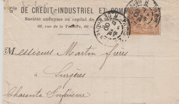 LETTRE CREDIT INDUSTRIEL & COMMERCIAL AFFRANCHIE AVEC UN 30C BRUN TYPE SAGE PERFORE C.C. - Lettres & Documents