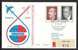 LIECHTENSTEIN P.A. 1969: LSC Ill Rec. De Vaduz  à Singapour, Vol Spécial "Swissair" - Air Post