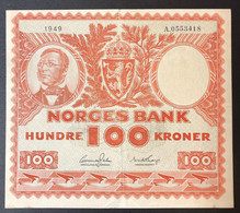 Norvegia Norges Bank 100 Kroner 1949 Km#33 Bel Bb+ Piega Verticale Centrale LOTTO 1824 - Norway