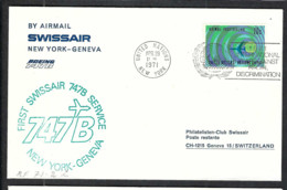 NATIONS UNIES P.A. 1971: LSC Ill. De New York à Genève, Vol Spécial "Swissair", CAD D'arrivée Au Dos - Storia Postale