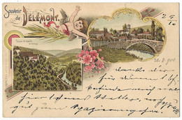 Switzerland 1900 Delemont Multi View Litho Postcard - Delémont