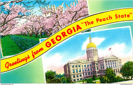 Georgia Greetings From The Peach State Showing State Capitol And Peach Blossoms - Atlanta