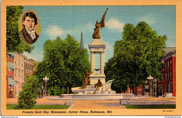 Maryland Baltimore Eutaw Place Francis Scott Key Monument Curteich - Baltimore