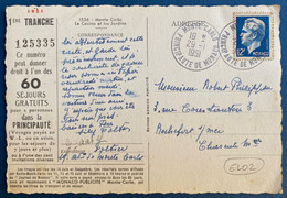 Carte Postale Repiquage De Jeu Loterie Numéroté Avec N°347 12F Bleu Oblitéré Monte Carlo Pour Rochefort Sur Mer - Storia Postale