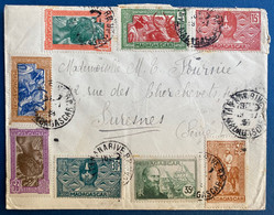 Lettre De Madagascar Avec Differentes Valeurs Oblitérés De TANARIVE Pour Suresnes En 1939 - Cartas & Documentos