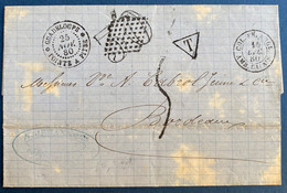 Guadeloupe Lettre 25 Nov 1880 Sans Timbre Donc Taxée 30 Puis Annulé Par Losange 8x8 Pour Bordeaux Voie Anglaise SUP - Storia Postale