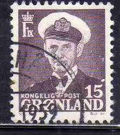 GREENLAND GRONLANDS GROENLANDIA GRØNLAND 1950 - 1960 KING FREDERCK IX 15o USED USATO OBLITERE' - Unused Stamps