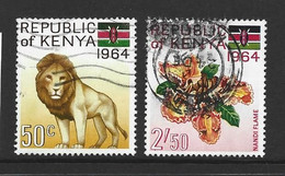 Kenya 1964 Republic 50c Lion & 2/50 Flower Commercially FU - Kenya (1963-...)