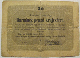 HUNGARY 30 Pengo Krajczar 1849 / Reinforced On Back With Thin Scotch (the Note Is Not Broken) / Overall, Nice Looking - Other - Europe