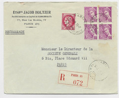 FRANCE MERCURE 20C BLOC DE 4+ CERES 2FR  LETTRE REC PARIS 1939 AU TARIF - 1938-42 Mercurius