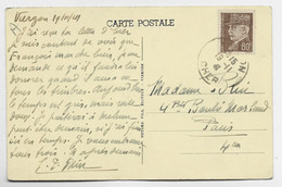 FRANCE PETAIN 80C BRUN SEUL  VIERZON CHER 19.11.1941 AU TARIF - 1941-42 Pétain