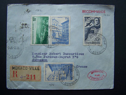 MONACO 1948 N° 182 + 276 X2 + PA 20 SUR LETTRE ENTIERE RECOMMANDE AU DOS VIGNETTE CARNAVAL DE NICE - Briefe U. Dokumente