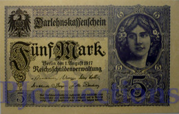 GERMANY 5 MARK 1917 PICK 56a AU+ - 5 Mark