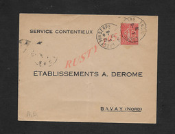 LETTRE DE 1931 SUR TIMBRE SEMEUSE PERFORÉ AD OB CRECY SUR SERRE POUR BAVAY : - Covers & Documents