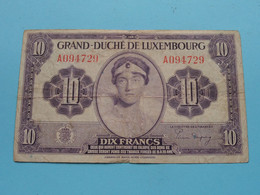 DIX (10) Francs - Grand-Duché De Luxembourg (1944) A094729 ( Voir SCANS ) CIRCULATED ! - Luxembourg