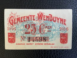 Noodgeld - Gemeente Wenduyne - 25 Centimes - 1916 - N° 14598 - Altri & Non Classificati