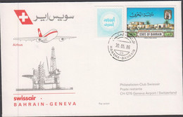 1986. BAHRAIN. Swissair BAHRAIN-GENEVE Airbus Flight Cancelled MANAMA-BAHRAIN 30.5.86. Posta... (Michel 331+) - JF426614 - Bahrain (...-1965)