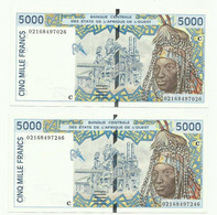 WEST AFRICAN ,  P 313Cl ,  5000 Francs , 2002 , UNC  Neuf , 2 Notes - Estados De Africa Occidental