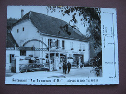CPA CPSM 68 LIEPVRE Restaurant Au Tonneau D'Or RARE PLAN ? ANIMEE POMPES ESSENCE VOITURE RENAULT Dauphine 1960 - Lièpvre