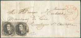 N°6(2) - Médaillons 10 Centimes Bruns En Paire, pl. III-32/33, TB Margée Et Voisins, Obl. P.72 Sur Lettre De LEUZE le 22 - 1851-1857 Medaglioni (6/8)